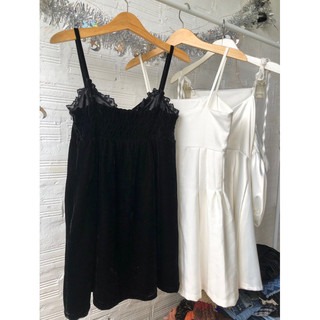 2HAND- ĐẦM NGẮN BABYDOLL TRẮNG TIỂU THƯ DỰ TIỆC CHẤT THÔ & LỤA KIỂU DÁNG 2 DÂY TAY PHỒNG VINTAGE