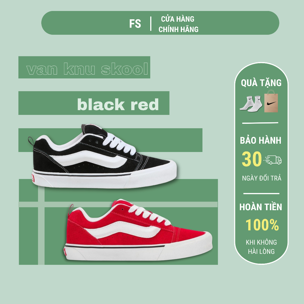 Giày Vans Knu Skool Black White Real Thời Trang Skate, Đế Êm Ái, Size 36-43"