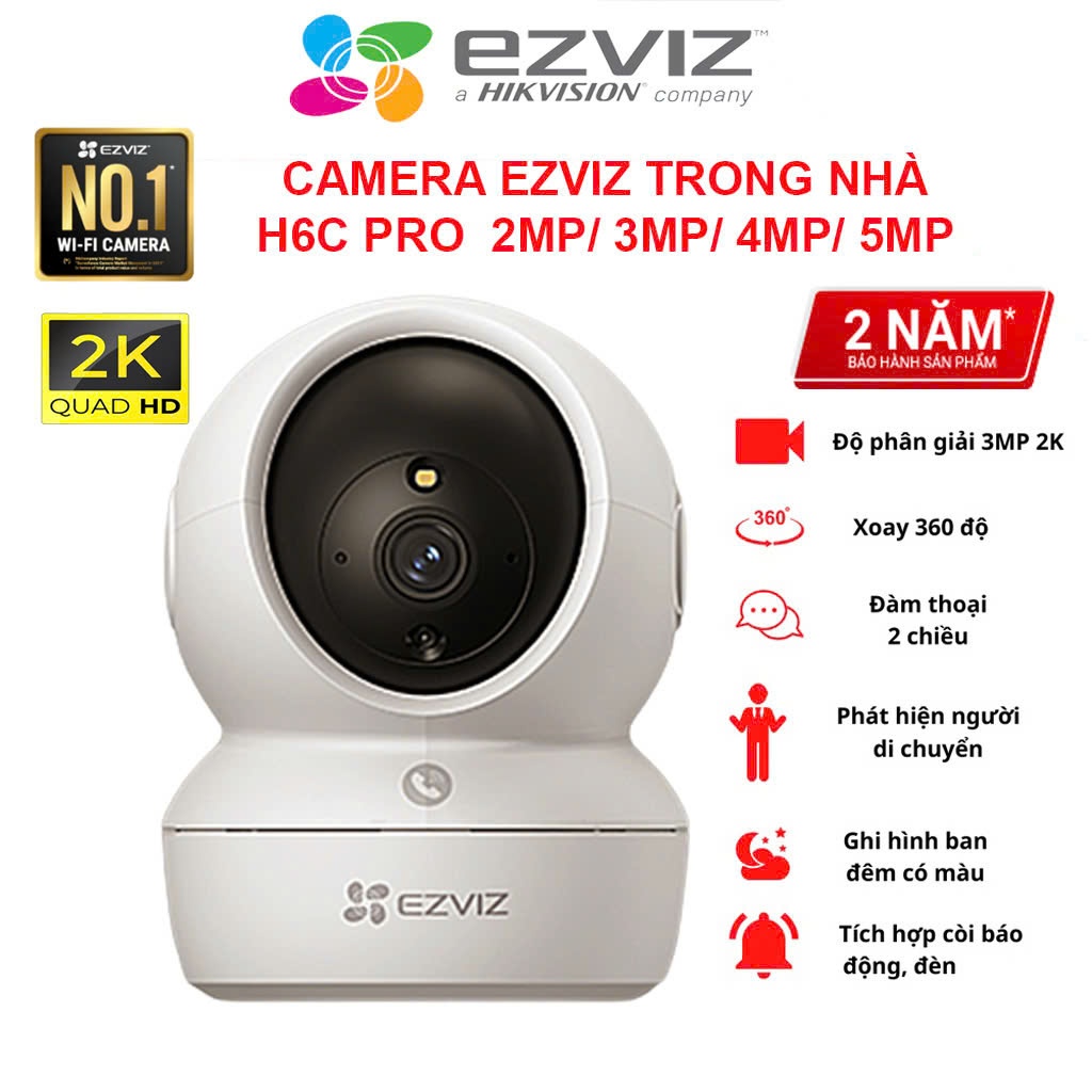Camera Wifi Ezviz H6c PRO 5MP / 3MP 3K 2K Quay 360,Chạm để gọi điện,Đàm thoại 2 chiều,Có Màu Ban Đêm