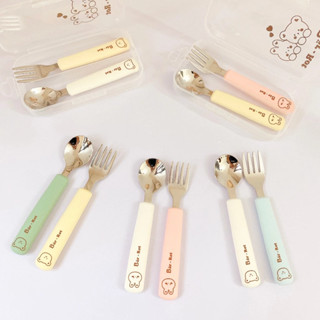  Set thìa - nĩa Silicon hình gấu Bar rot cho bé tập ăn dặm - Barrot 