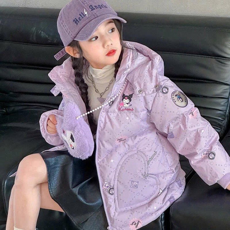   SẴN -Ảnh shop chụp  Áo Khoác Phao Lót Nỉ Kuromi Bé Gái Siêu Ấm Tặng Kèm Túi Xinh Hàng QCCC LOẠI 1  od 7 ngày có hàng  