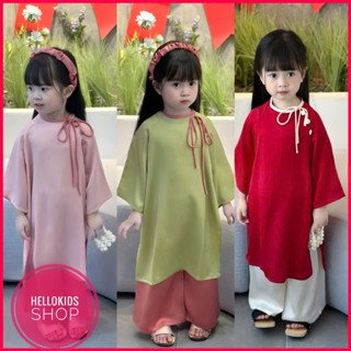 Áo Dài Cho Bé Cổ Tròn Đính Nơ Chất Liệu Lụa Ngọc Cao Cấp Dễ Thương Xinh Đẹp