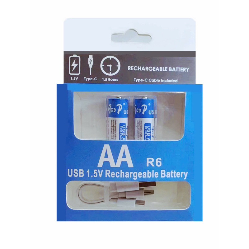 Pin sạc USB type-c GOOP 1.5V, AA 2600mWh, AAA 750mWh cycle use 1200times