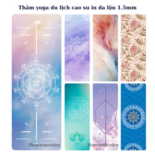 Thảm Tập Yoga Du lịch Siêu Mỏng In Hoa Tiết 3D Gấp Gọn Dày 1.5mm cao su  Cao Cấp - Tặng kèm túi đựng