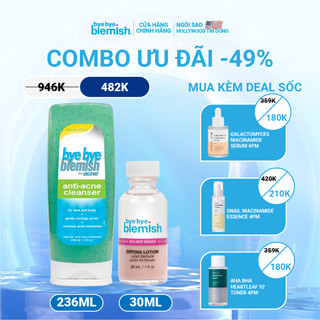 Combo Sữa Rửa Mặt BHA 2% Hỗ Trợ Giảm, Ngừa Mụn và Lotion Chấm Mụn Cho Da Nhạy Cảm Original Bye Bye Blemish