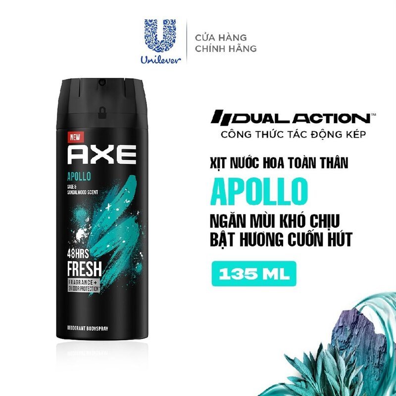 [HSD 2028]Xịt ngăn mùi toàn thân Axe Apollo 135ml