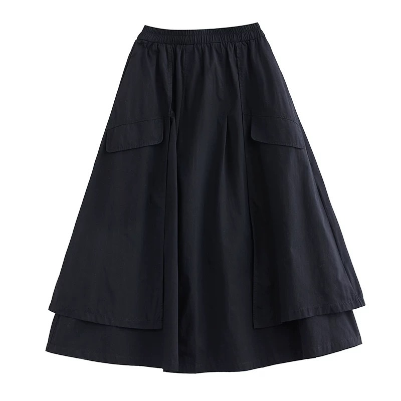 Chân váy HAVADW màu đen dáng xòe dài vạt bên túi lắp CV103