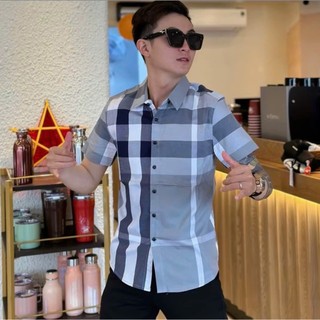  Áo sơ mi nam BBR ngắn tay chất vải cotton dày dặn kẻ sọc caro phối hoạ tiết nổi cao cấp 