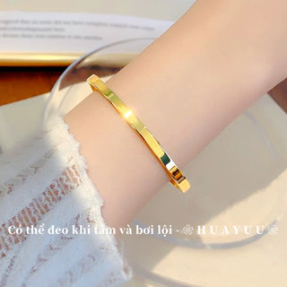 Vòng tay titan không gỉ mạ vàng 18k bản trơn bóng thiết kế đơn giản dành cho nữ