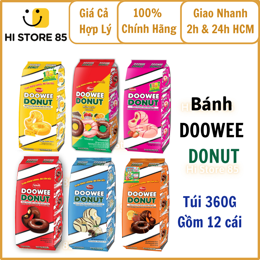[Túi 12 cái] Bánh Doowee Donut phủ SOCOLA vị Hỗn Hợp/ Phô Mai/ Socola/ Sữa/ Cam/Dâu >Hi Store 85<