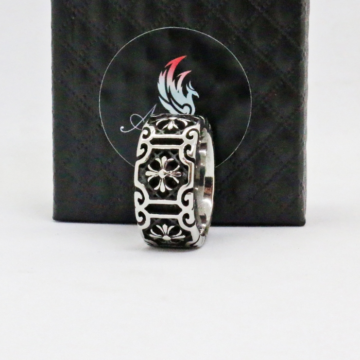 Nhẫn Titan không rỉ unisex tinh xảo họa tiết hoa Iris retro, nhẫn hiphop, punk - R085 - s6 - Aluha