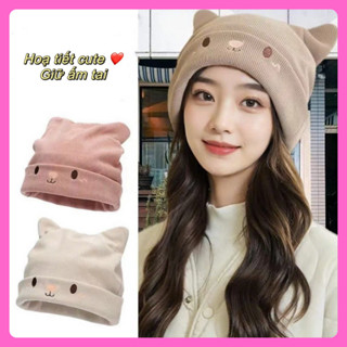  Mũ trùm đầu nữ xinh dáng tai mèo đáng yêu Nón len giữ ấm tai đạp xe đi chơi leo núi mùa đông đẹp rẻ 