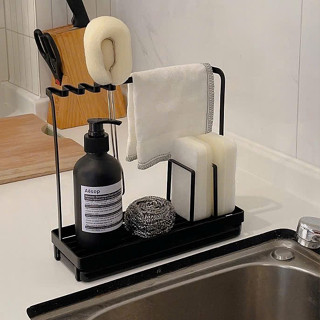 Kệ treo giẻ rửa bát nấu ăn có khay hứng nước Giá đựng đồ rửa bát trắng đen cho nhà bếp - MÃ TG03