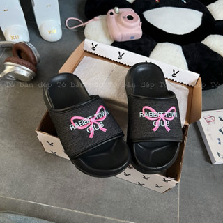  Dép Rabbit Club thêu nơ quai denim xinh xắn Đế 4,5cm Hack dáng Kèm hộp Bảo hành 1 năm 