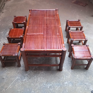 Bộ bàn ghế tre kích thước bàn 60x120 cao 50cm 6 ghế.được dùng làm bàn ăn,bàn trà,bàn cafe