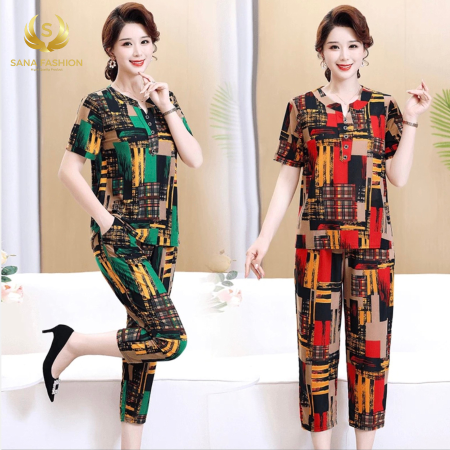 Đồ bộ trung niên cho mẹ mặc nhà SANA FASHION vải THUN quần dài ống nhỏ.TH23