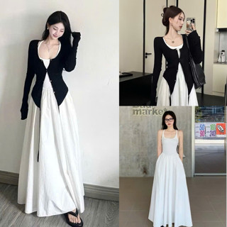 Đầm dự tiệc 2 dây kèm áo choàng, Váy đen đi tiệc phối hoa chất liệu mềm min co dãn thoải mái- XM Minh Phúc