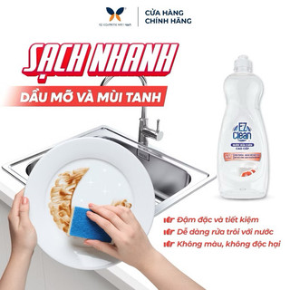 Nước Rửa Chén EZ Clean 800gr làm sạch nhanh dầu mỡ, không phẩm màu độc hại, gốc thực vật dịu nhẹ