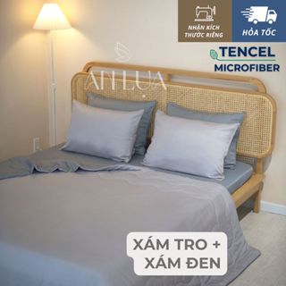 Bộ chăn drap 5 món An Lụa - vải Tencel Microfiber - Xám tro + xám đen