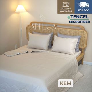 Bộ chăn drap 5 món An Lụa - vải Tencel Microfiber - Kem