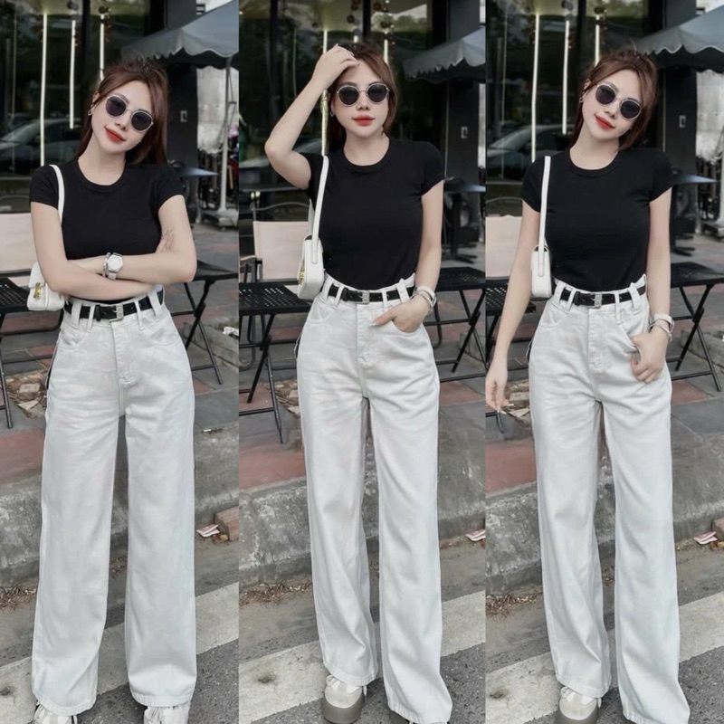 (S-2XL) HHCHOU-Quần Jeans Suông  Màu Trắng Vải QC mềm H3141