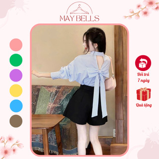  Sơ Mi Sọc Thắt Nơ Lưng Sơ Mi Kẻ Sọc Nơ Sau Lưng Tay Dài Form Rộng Màu Pastel Dễ Thương 