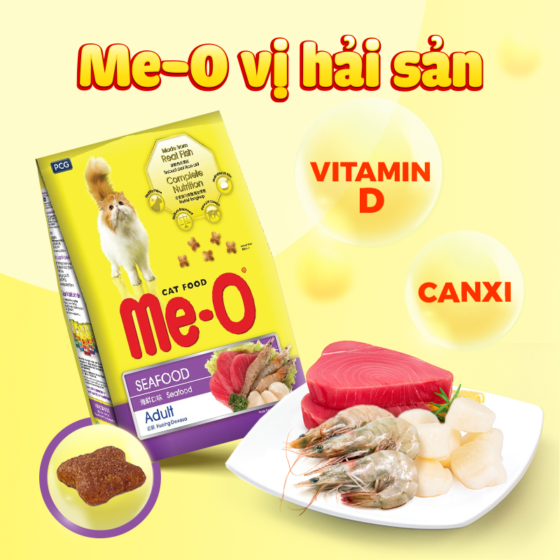 hạt thức ăn cho mèo vị hải sản Me-O MeO adult 1,2kg seafood chuẩn chất lượng thái lan