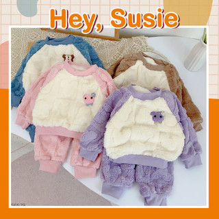  Bộ Đồ Chất Liệu Lông Gấu Nổi  Hồng  Nâu   Tím  Xanh  Cho Bé Trai Và Gái Size 8-19kg S6529 