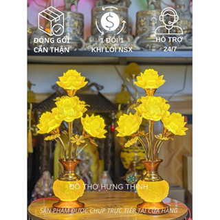 Đèn thờ hoa sen 5 bông lưu ly cao 52 cm chân mạ đồng. Giá 1 đôi