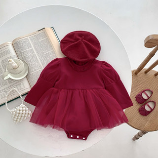 Bodysuit dài tay dáng bí tiểu thư màu đỏ cho bé gái diện Tết, Giáng sinh