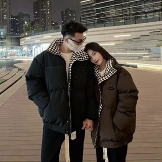 Áo Khoác Phao Béo Nam Nữ Unisex Màu Nâu Đen, Áo Khoác Phao Đôi Cổ Kẻ Caro Phong Cách Ulzzang Hàn Quốc Siêu Ấm Loại 1