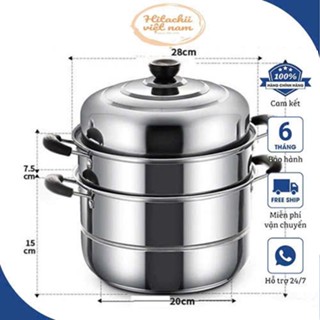Nồi Hấp Inox 3 Tầng Siêu To Nồi Hấp Bánh Bao Bánh Flan Hấp Thức Ăn 28CM Dùng Cho Cả Bếp Từ Và Bếp Ga Tặng Kèm Xửng Hấp.