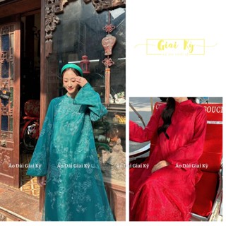 Áo dài cách tân Hồng Sư thiết kế 4 tà họa tiết kỳ lân sang trọng, tinh tế mặc lễ tết, cưới hỏi - Áo Dài Giai Kỳ