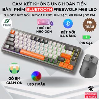 Bộ Bàn Phím Và Chuột Bluetooth FreeWolf M68 LED Pro Gõ Siêu Êm Pin Sạc Keycap PBT Cho Pc Lap