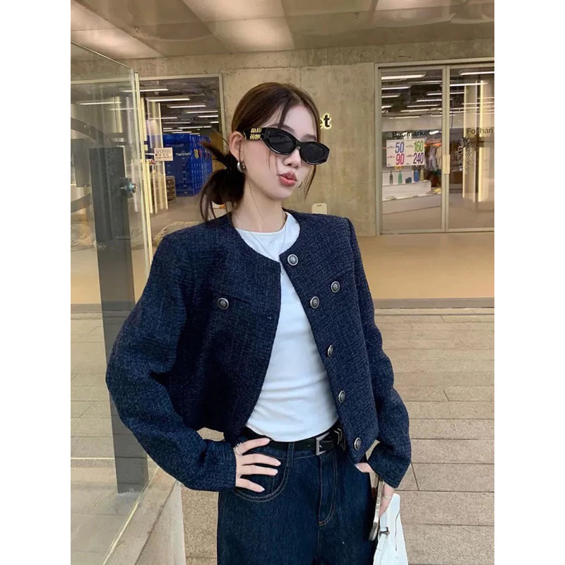 @𝑶𝒏𝒊.𝑺𝒉𝒐𝒑_ [SALE TRÁI MÙA] Áo Dạ Tweed Xanh Đậm Cao Cấp