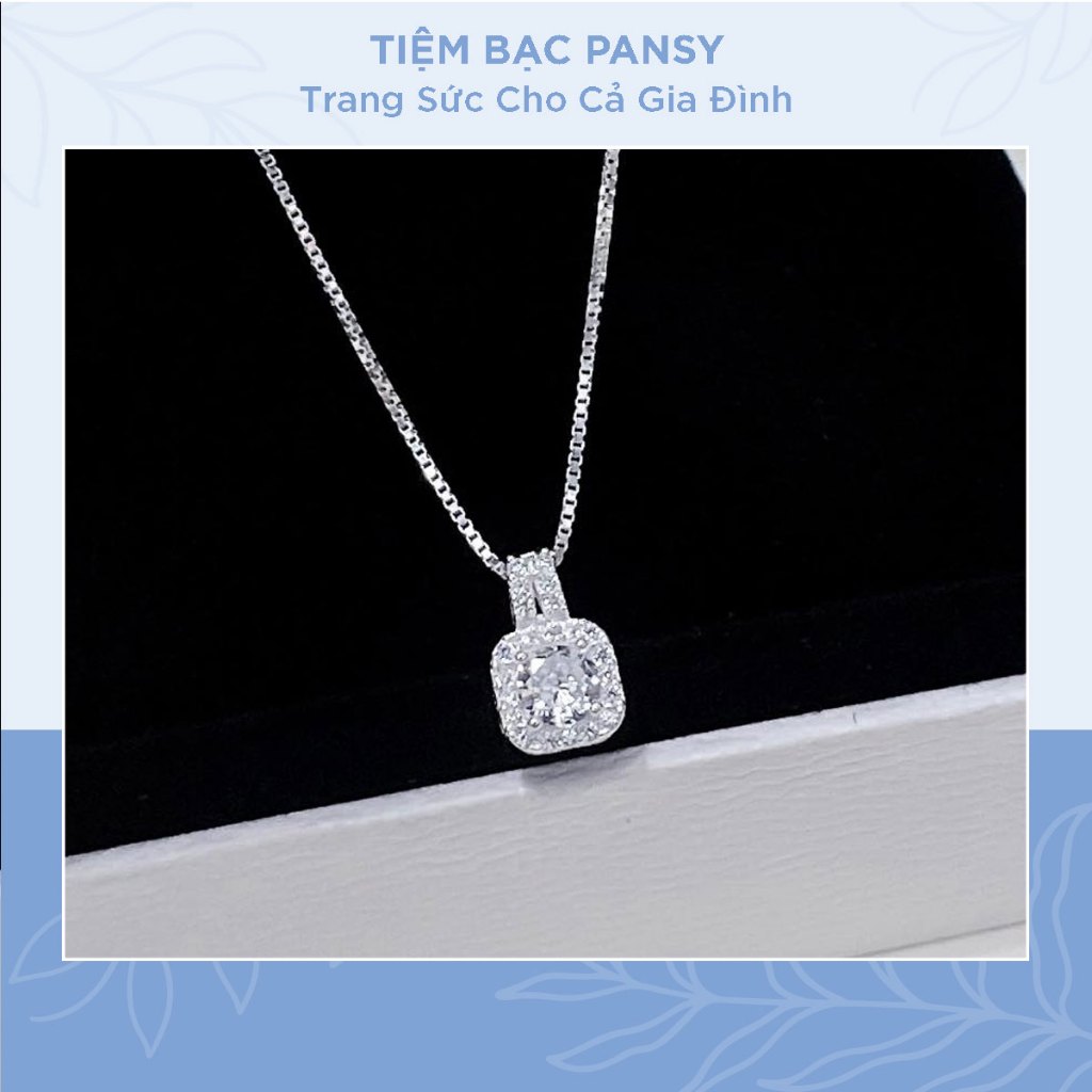 Dây chuyền bạc nữ PANSY mặt vuông đính đá sang trọng - Vòng cổ bạc ta cao cấp