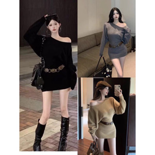  @Oni.Shop__  SẴN GIAO LUÔN  Váy Len Body Lệch Vai Sang Chảnh   Kèm Đai   