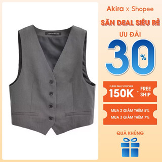 Áo gile nữ 2 túi, áo vest cổ tim màu xám phối khuy loại đẹp dày 2 lớp K69