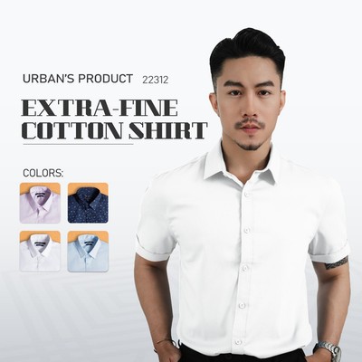 Áo sơ mi nam ngắn tay URBAN vải Cotton cao cấp hạn chế nhăn, bền màu, thấm hút mồ hôi phom basic công sở đi làm NO.22312