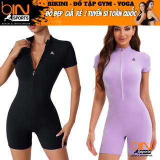 Set đồ tập gym yoga thể thao nữ, bộ đùi jumsuit liền thân ngắn tay thun poly kèm mút cao cấp Bin Sports BN107