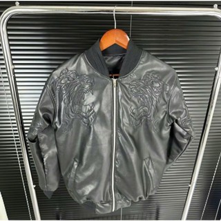  Áo Khoác Da Nam nữa Thêu Hổ Philip clin thêu chát lượng Có lót gió túi ngực 