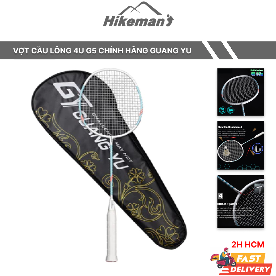 Vợt cầu lông full carbon chính hãng Guang Yu khung siêu bền siêu nhẹ 82g 4U G5 lực căng tối đa 13kg