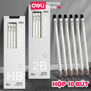 Hộp 10 Bút Chì Gỗ 2B HB Cao Cấp Deli – Nét Đậm Rõ, Nhạy Với Máy Chấm Thi, Thiết Kế Basic Cho Học Sinh Sinh Viên