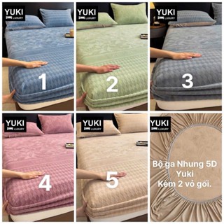 Bộ ga nhung chun YUKI bọc đệm kèm 2 vỏ gối 