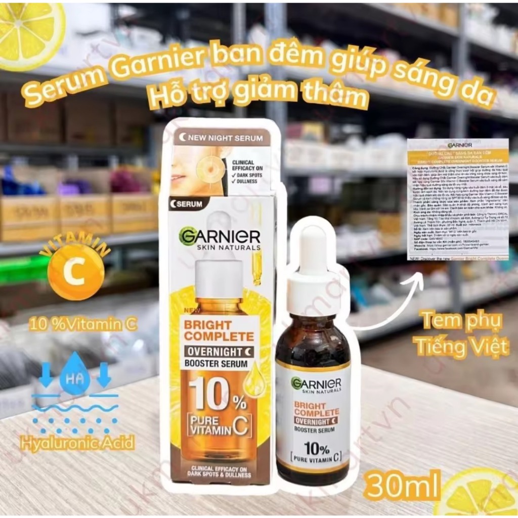 [4.26] Tinh chất dưỡng ban đêm sáng da, giảm thâm Garnier 10% Vitamin C Bright Complete Overnight Serum 30ml