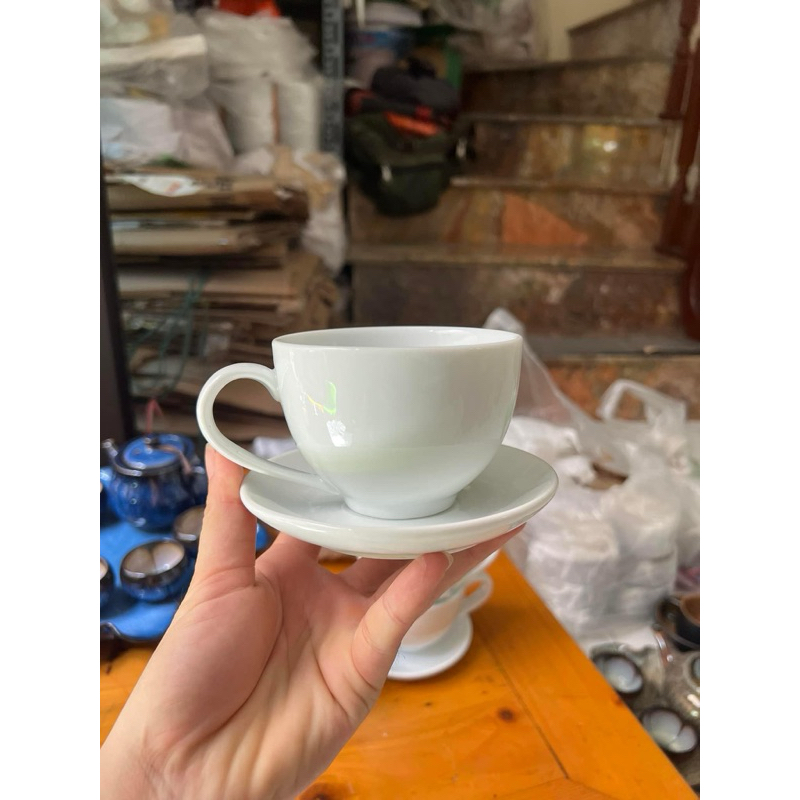 Combo 6 bộ cốc đĩa cafe sứ trắng 220ml - hàng BT