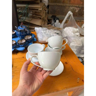 Combo 6 bộ cốc đĩa cafe sứ trắng 220ml - hàng BT