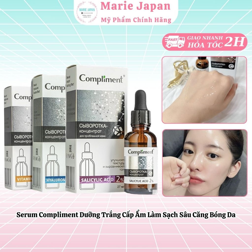 Serum Compliment Dưỡng Trắng Cấp Ẩm Căng Bóng Da Vitamin C 20% HA 5% Salycilic Acid 2% Nga 27ml