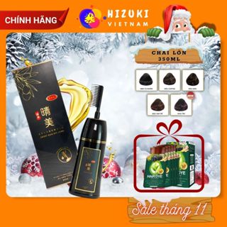 Dầu gội nhuộm tóc Komi Nhật Bản chính hãng màu đen giúp phủ nhuộm tóc, phủ bạc nhanh chóng chai 350ml có lược