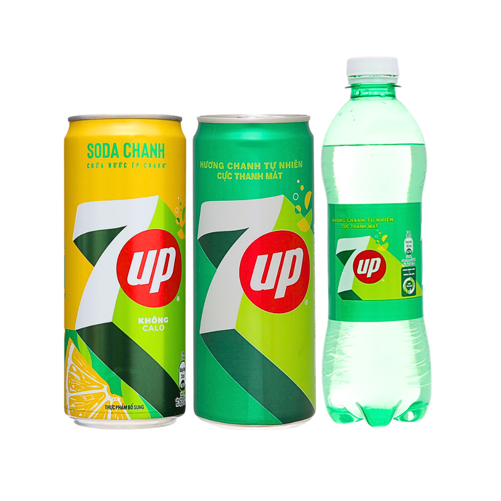 (Lốc 6 lon/chai) Nước ngọt có gaz 7Up vị nguyên bản/soda chanh lon 320ml/chai 390ml/600ml/1.5L